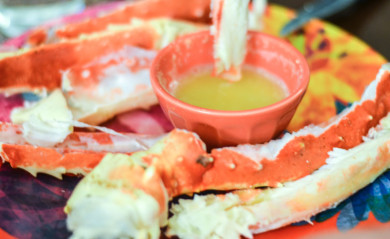 Garlic butter dipping sauce served with king crab legs