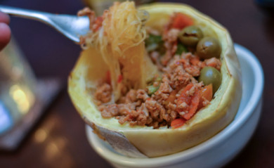 Spaghetti meat sauce served